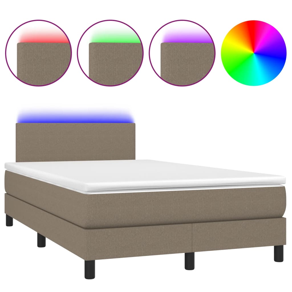 tópszínű szövet rugós és LED-es ágy matraccal 120 x 200 cm