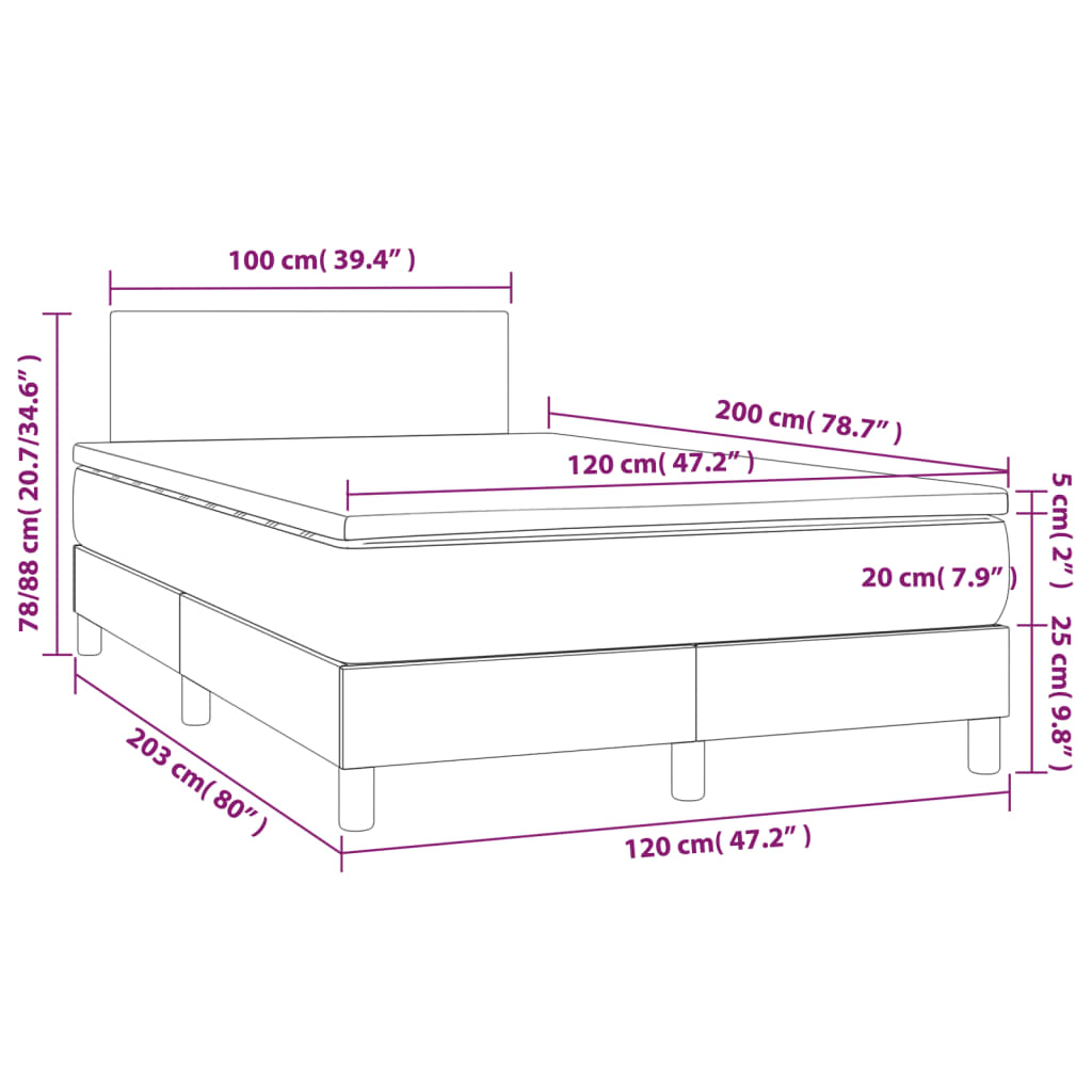 tópszínű szövet rugós és LED-es ágy matraccal 120 x 200 cm