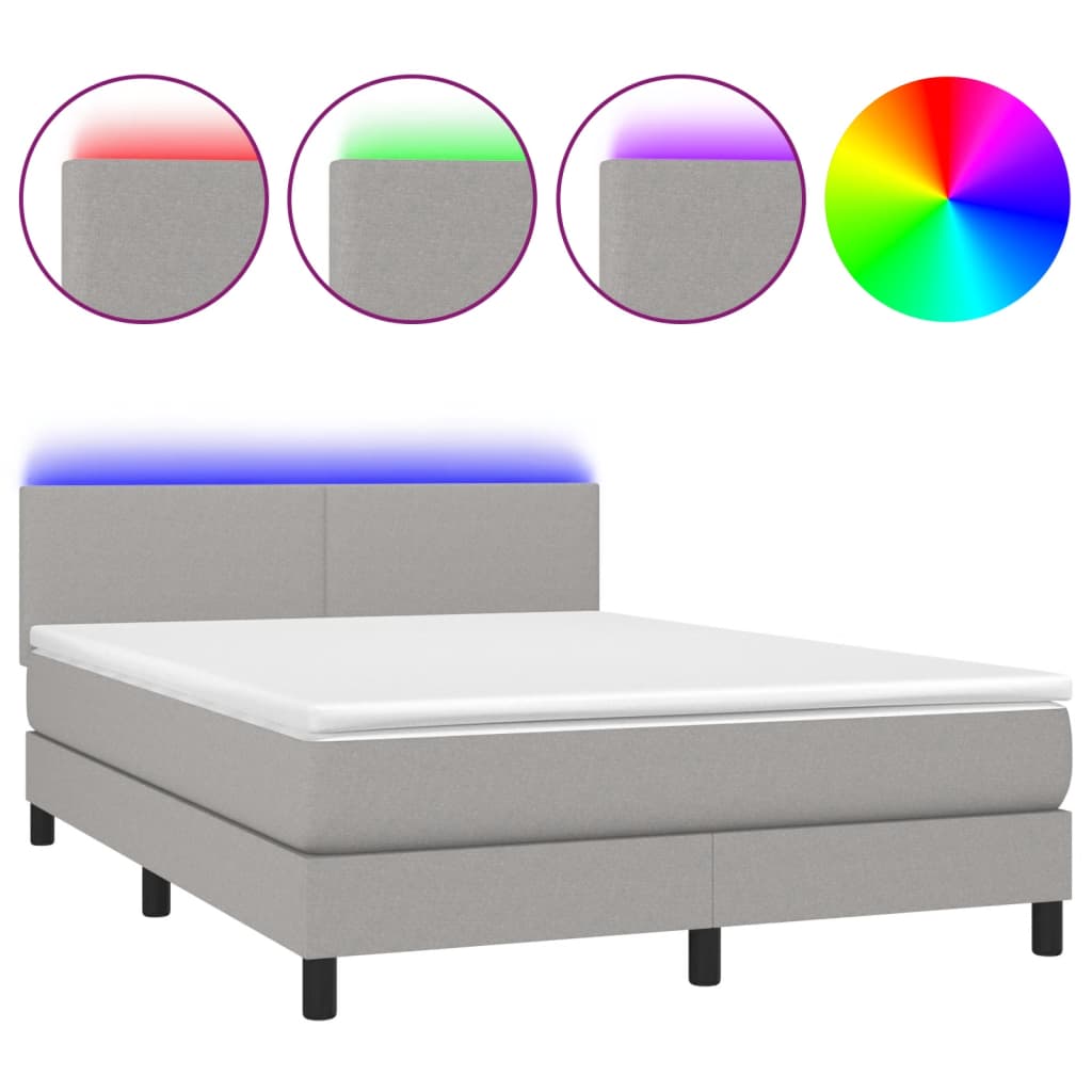 világosszürke szövet rugós és LED-es ágy matraccal 140x190 cm