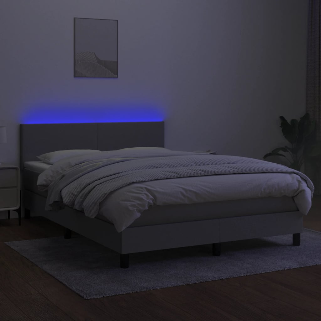 világosszürke szövet rugós és LED-es ágy matraccal 140x190 cm