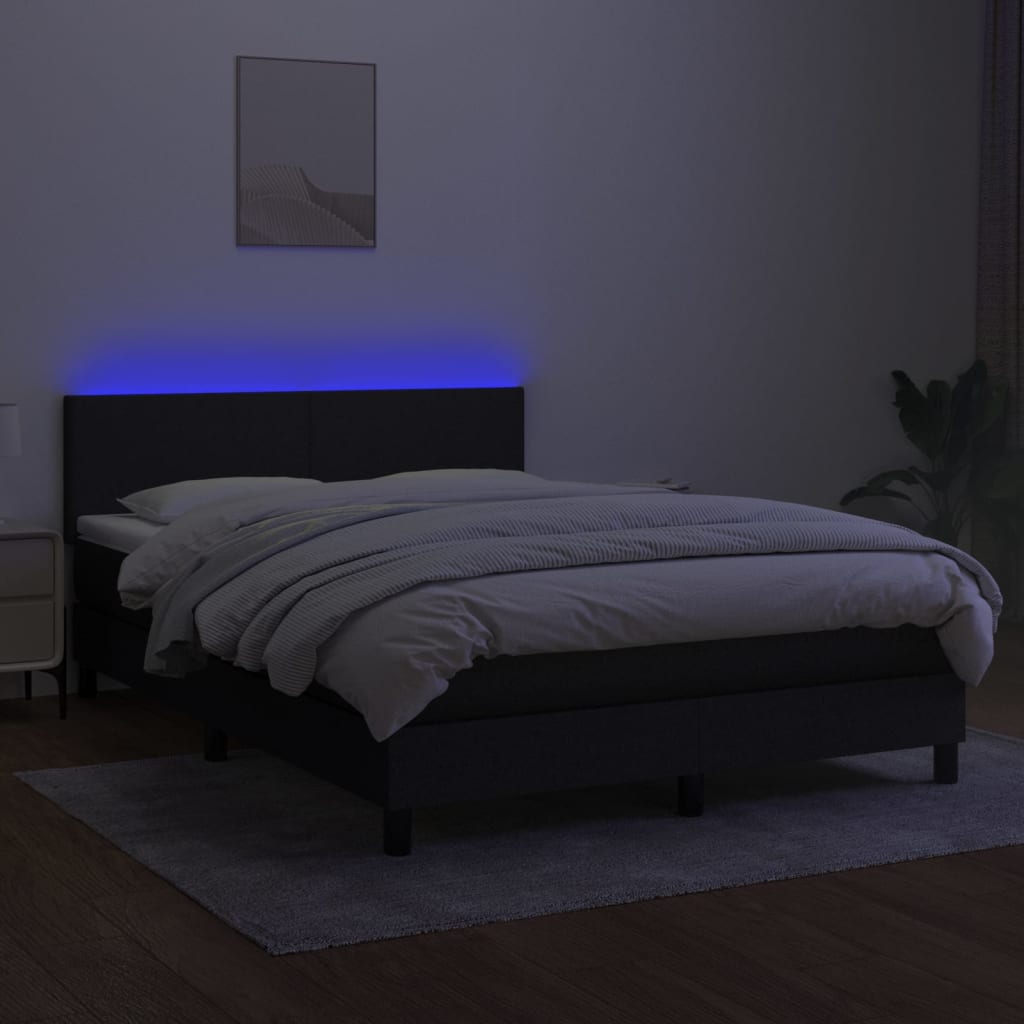 fekete szövet rugós és LED-es ágy matraccal 140x190 cm