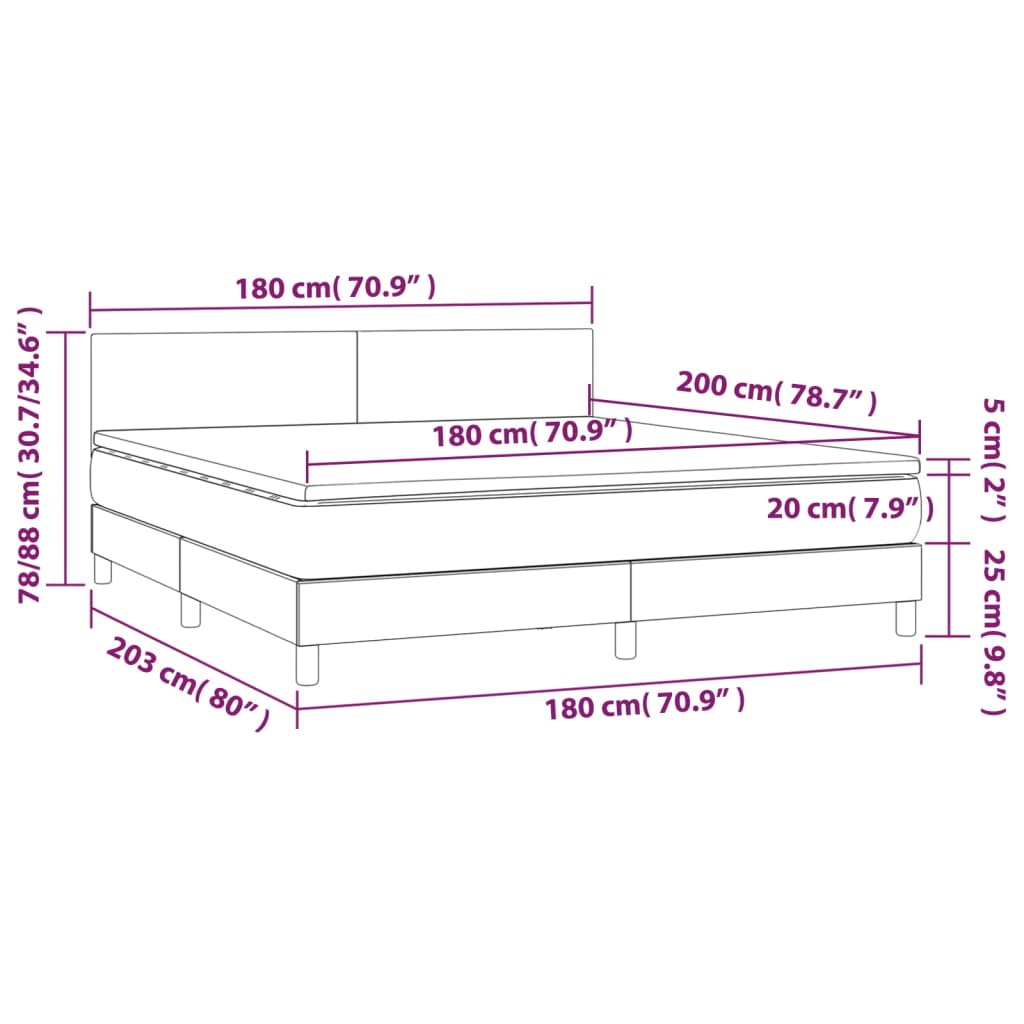 sötétszürke szövet rugós és LED-es ágy matraccal 180 x 200 cm
