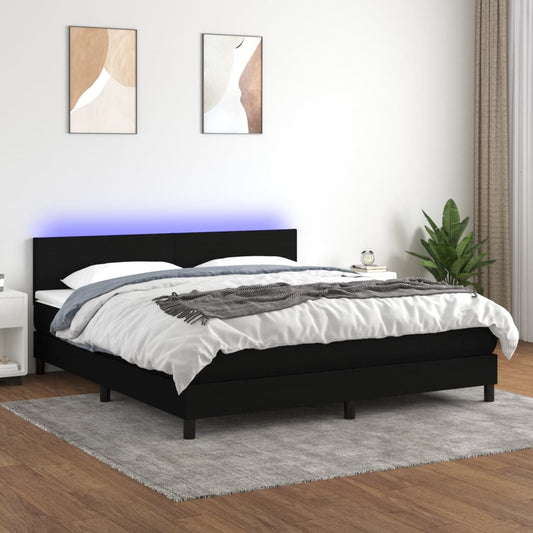 fekete szövet rugós és LED-es ágy matraccal 180 x 200 cm