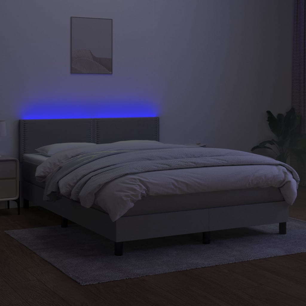 világosszürke szövet rugós és LED-es ágy matraccal 140x190 cm