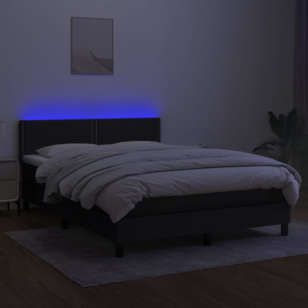 fekete szövet rugós és LED-es ágy matraccal 140x190 cm