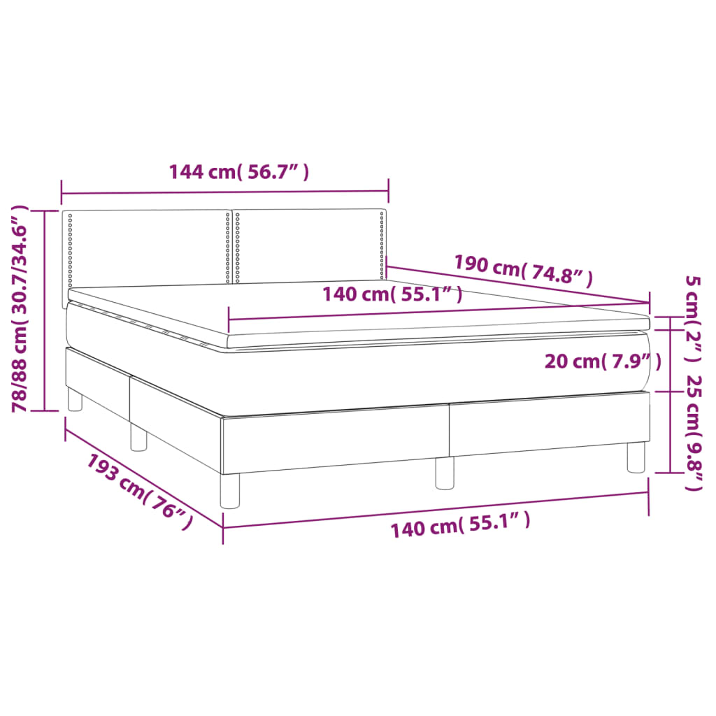 fekete szövet rugós és LED-es ágy matraccal 140x190 cm