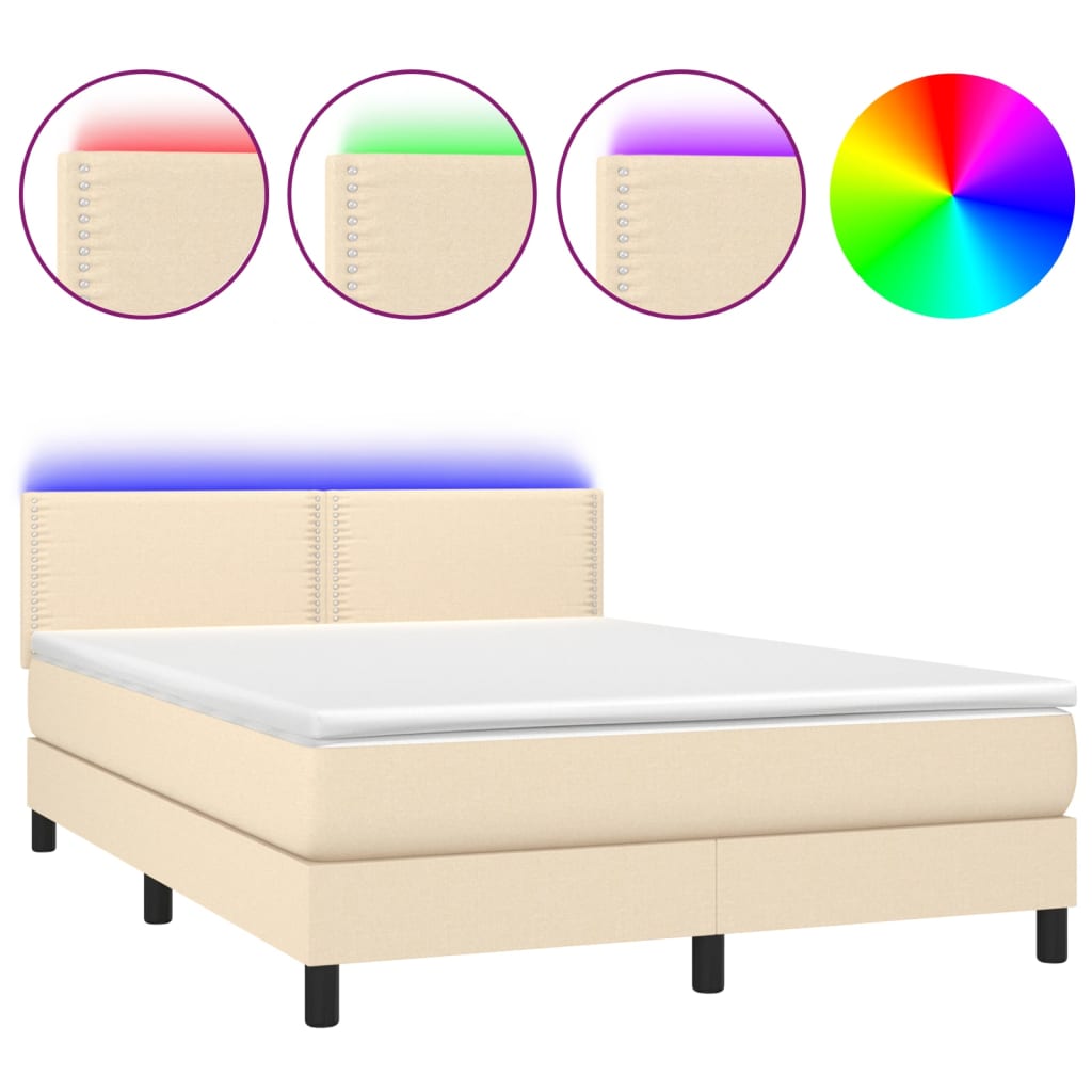krémszínű szövet rugós és LED-es ágy matraccal 140x190cm