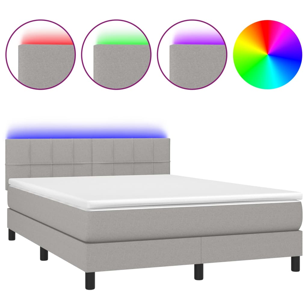 világosszürke szövet rugós és LED-es ágy matraccal 140x190 cm