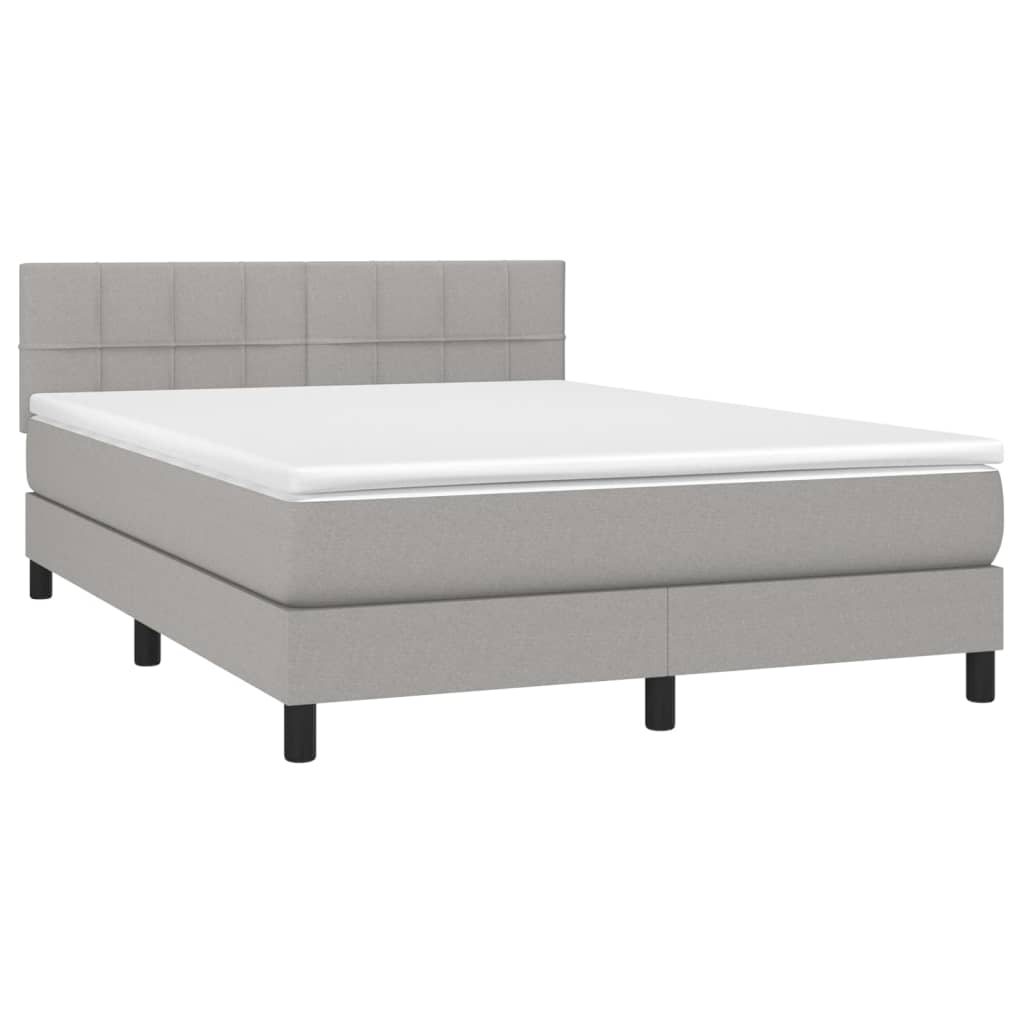 világosszürke szövet rugós és LED-es ágy matraccal 140x190 cm