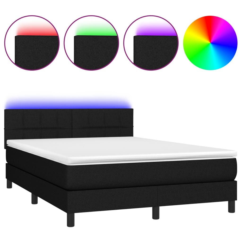 fekete szövet rugós és LED-es ágy matraccal 140x190 cm