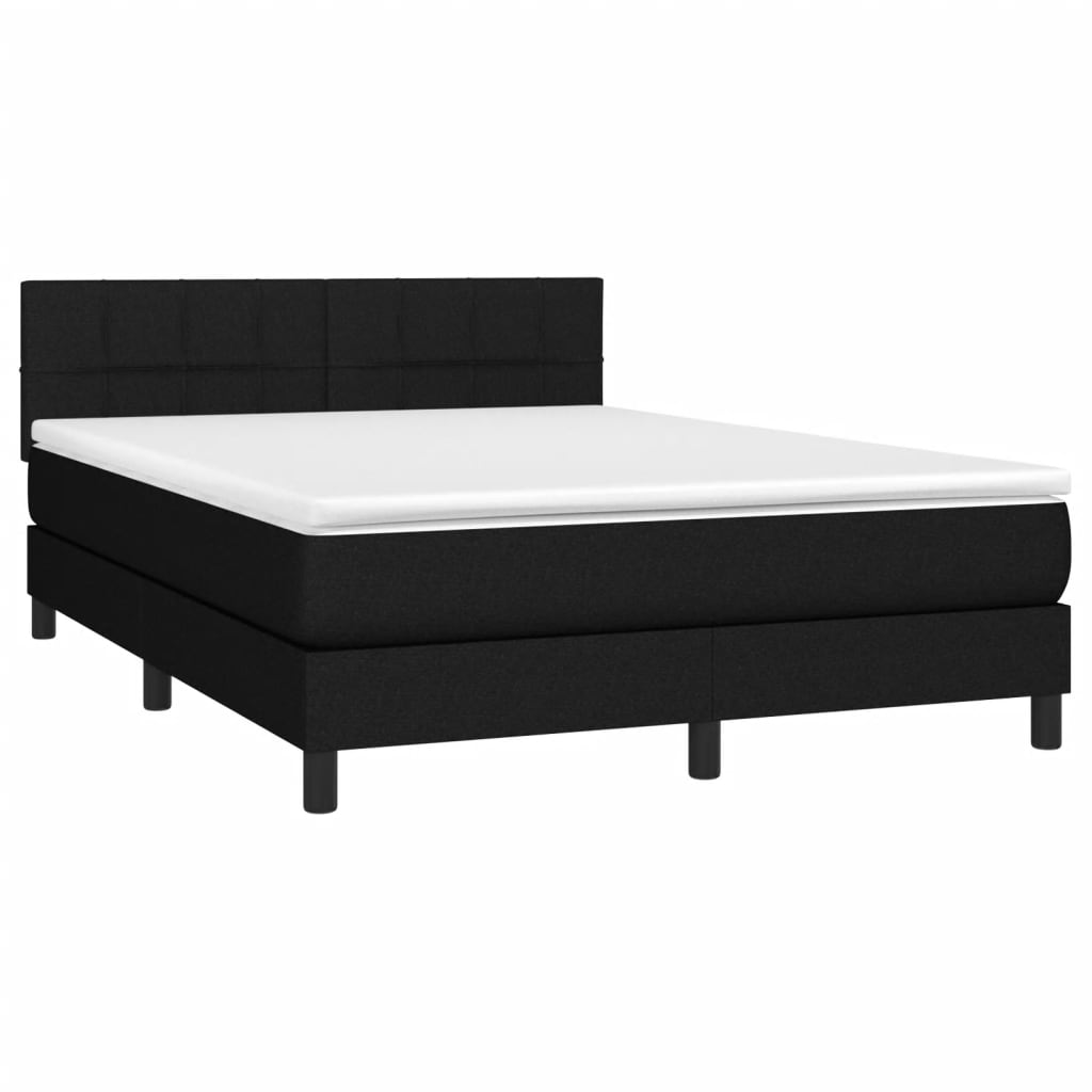 fekete szövet rugós és LED-es ágy matraccal 140x190 cm