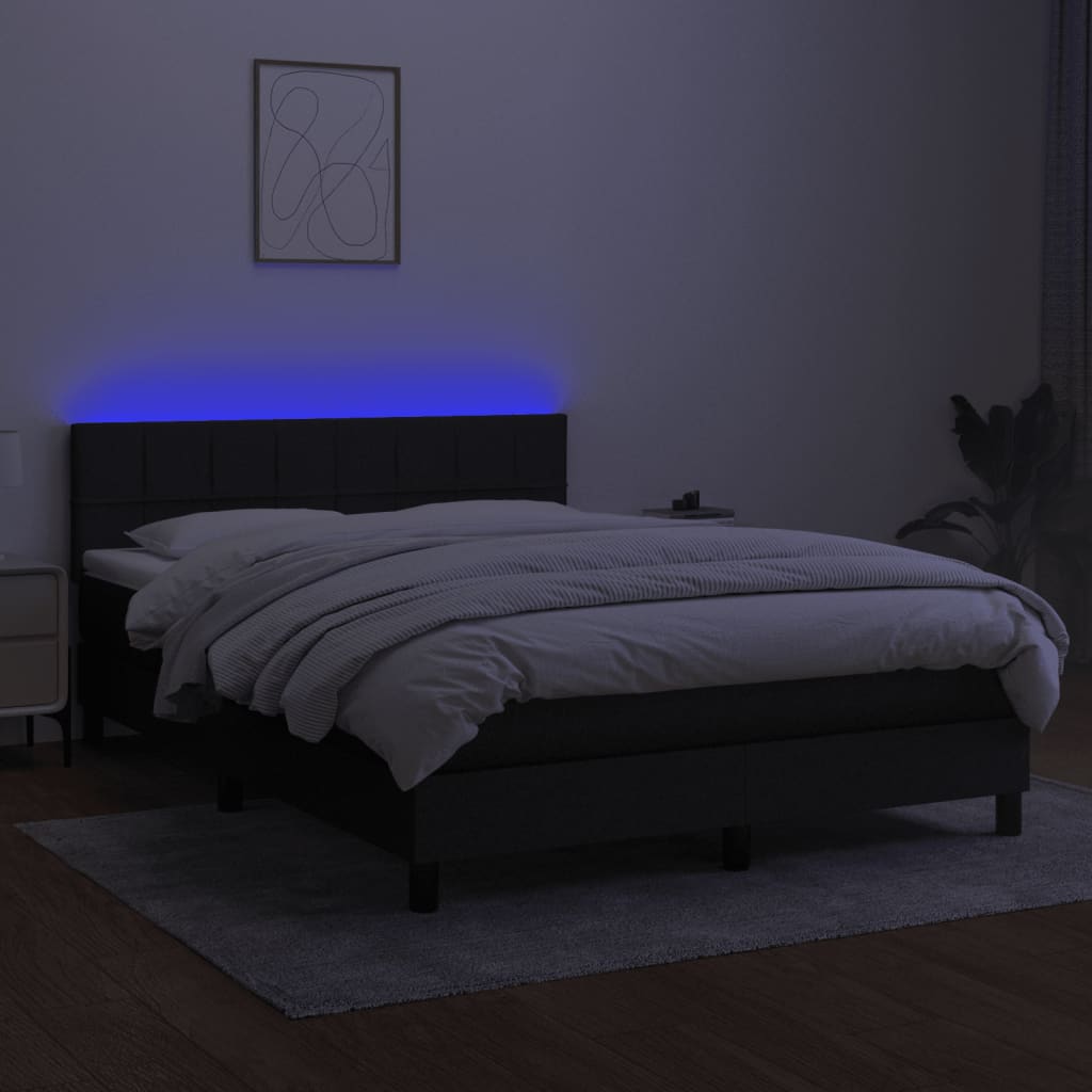 fekete szövet rugós és LED-es ágy matraccal 140x190 cm
