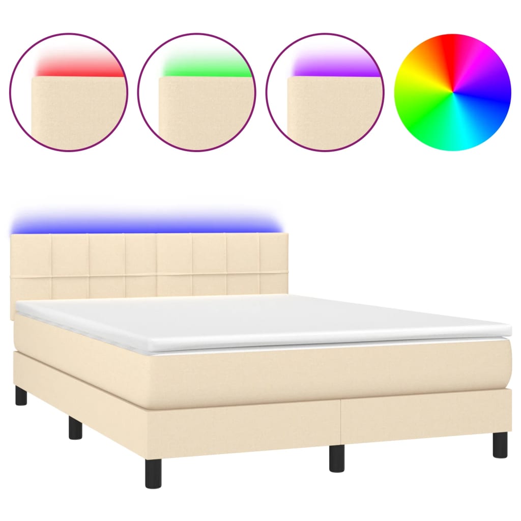 krémszínű szövet rugós és LED-es ágy matraccal 140x190cm