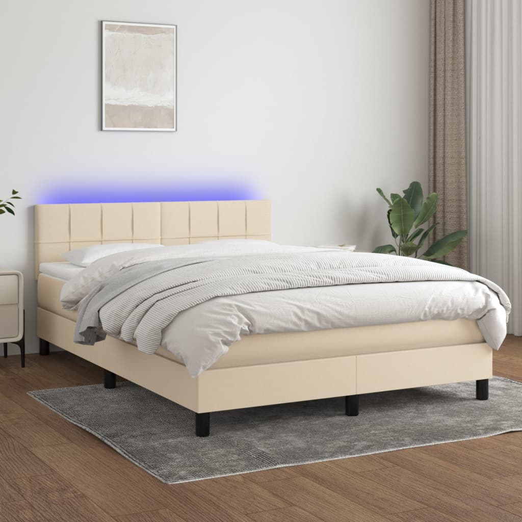 krémszínű szövet rugós és LED-es ágy matraccal 140x190cm