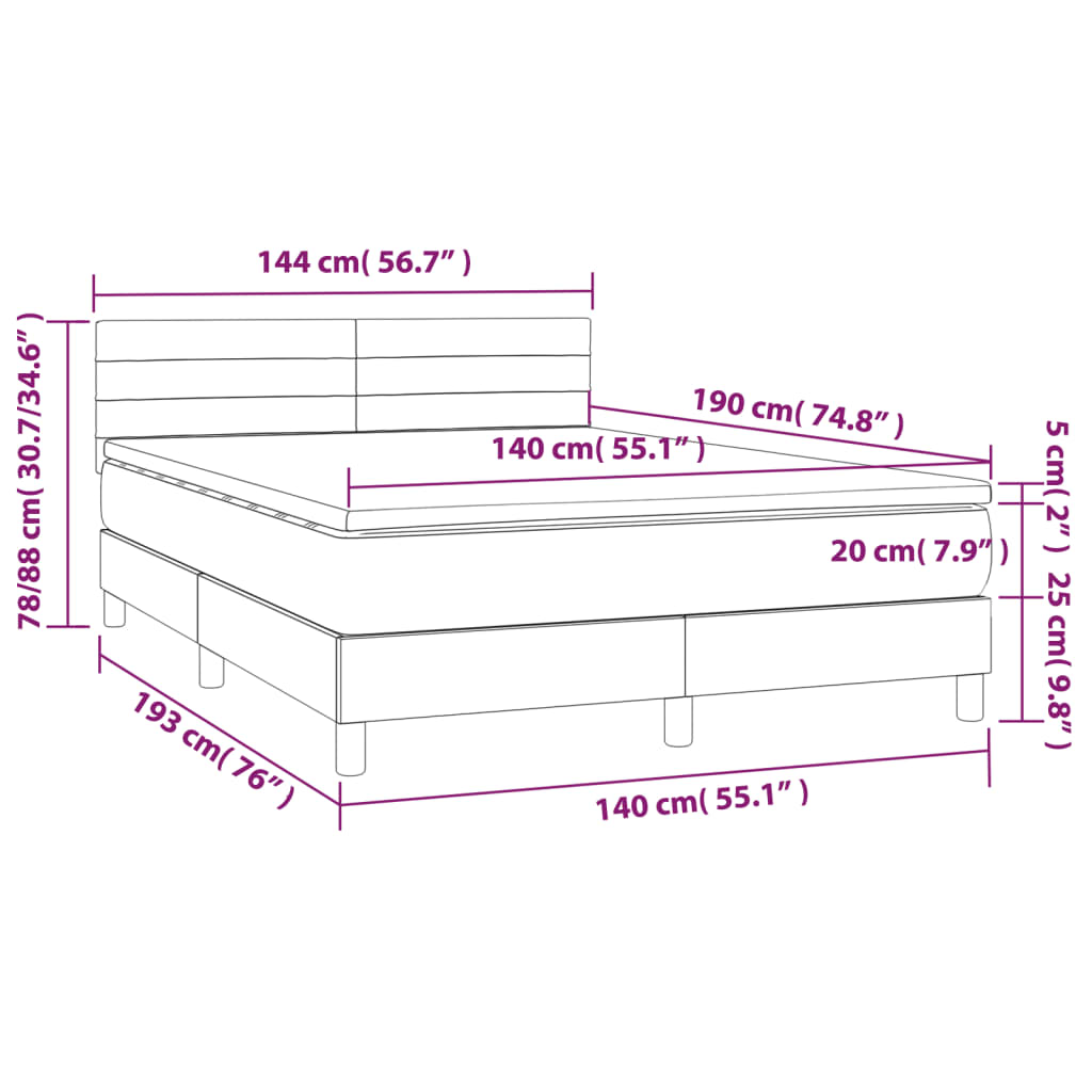 világosszürke szövet rugós és LED-es ágy matraccal 140x190 cm
