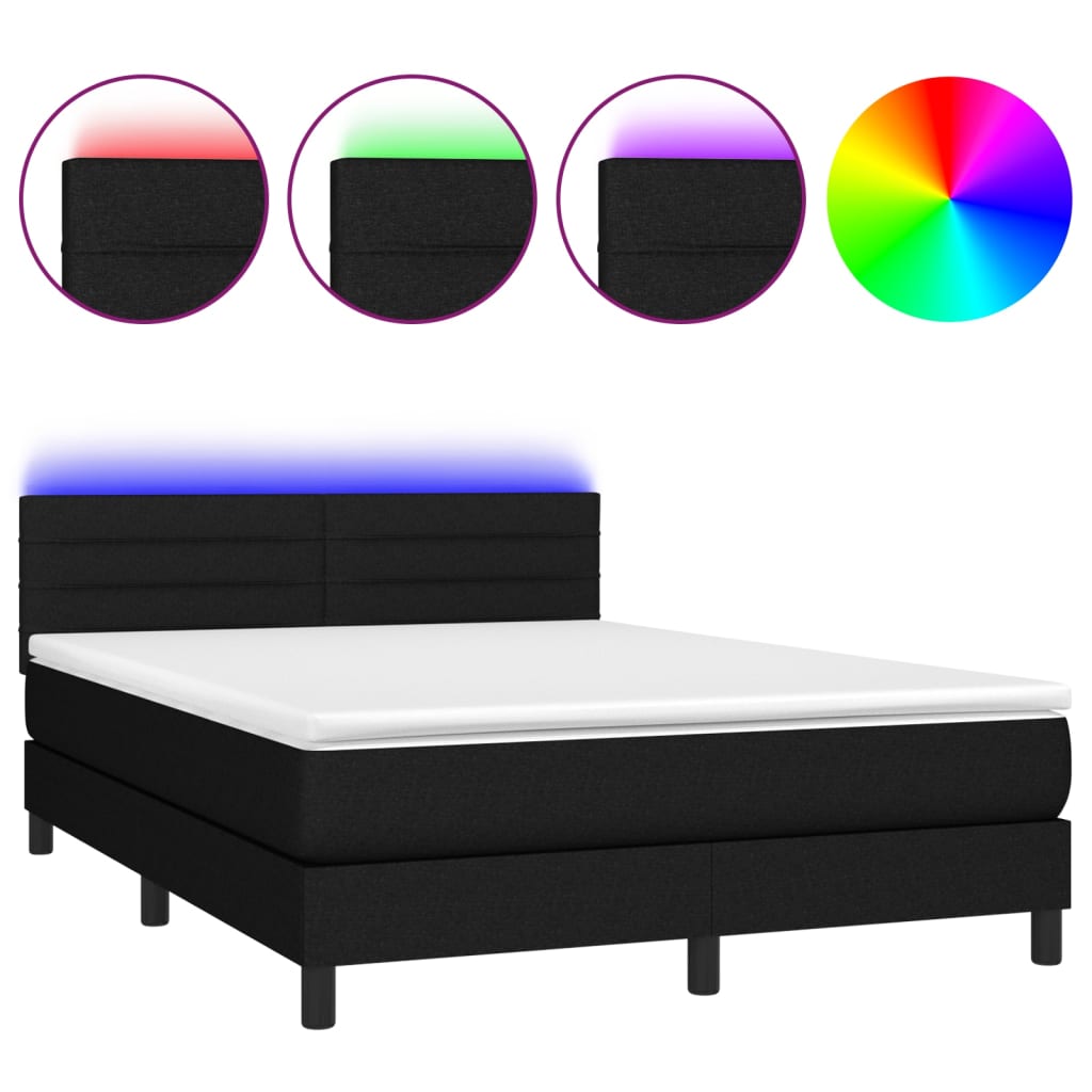 fekete szövet rugós és LED-es ágy matraccal 140x190 cm