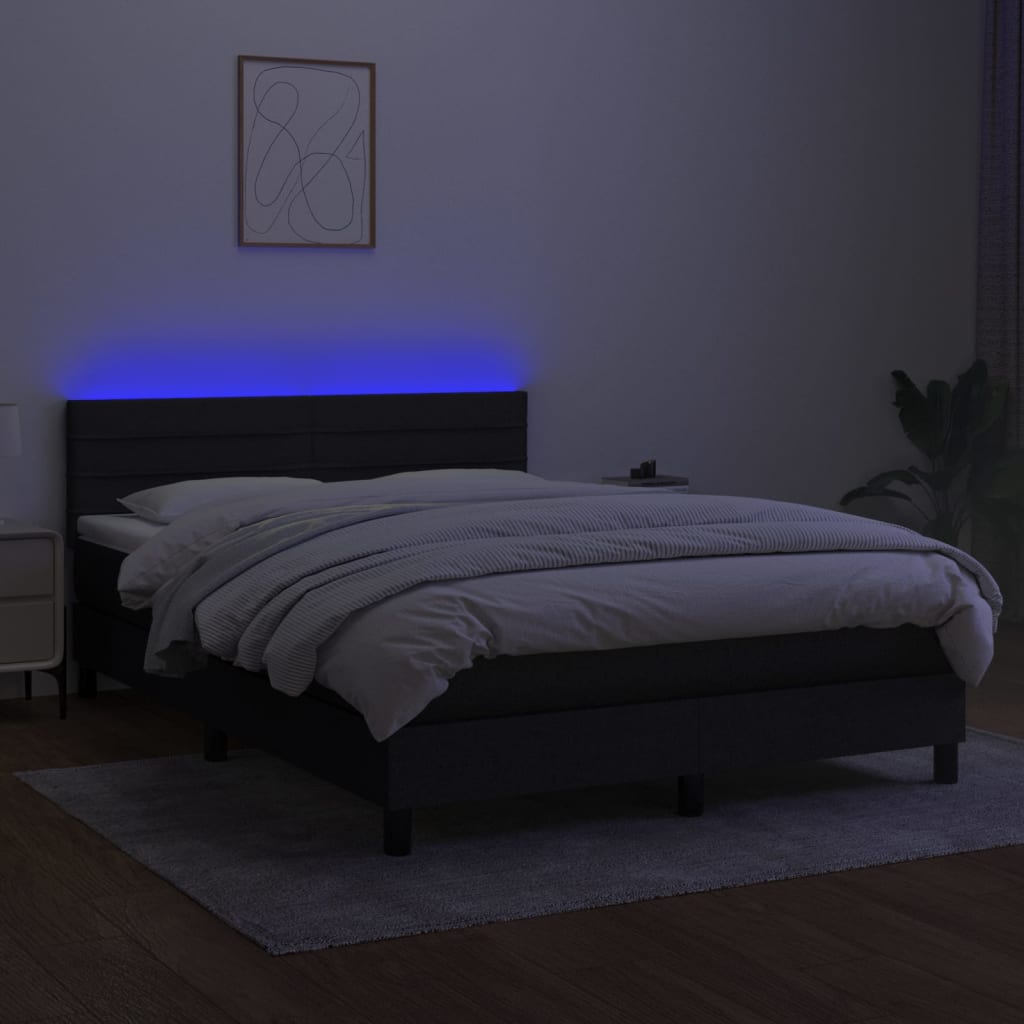 fekete szövet rugós és LED-es ágy matraccal 140x190 cm