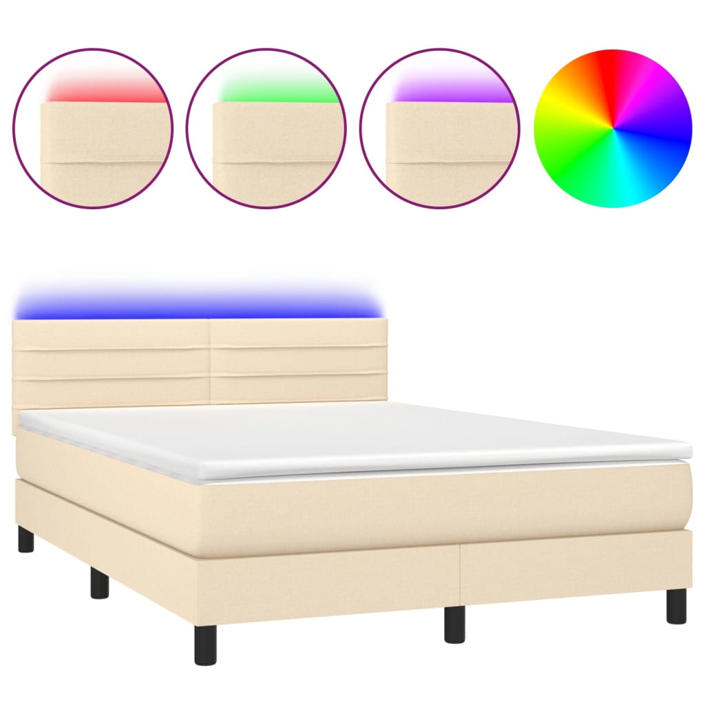krémszínű szövet rugós és LED-es ágy matraccal 140x190cm