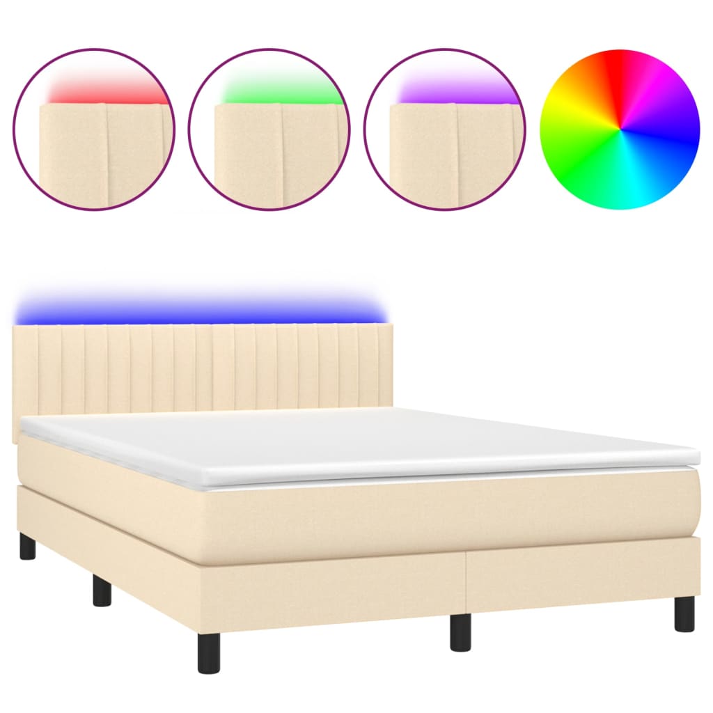 krémszínű szövet rugós és LED-es ágy matraccal 140x190cm
