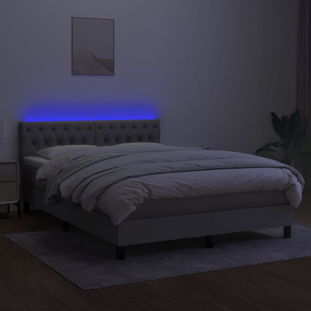 világosszürke szövet rugós és LED-es ágy matraccal 140x190 cm