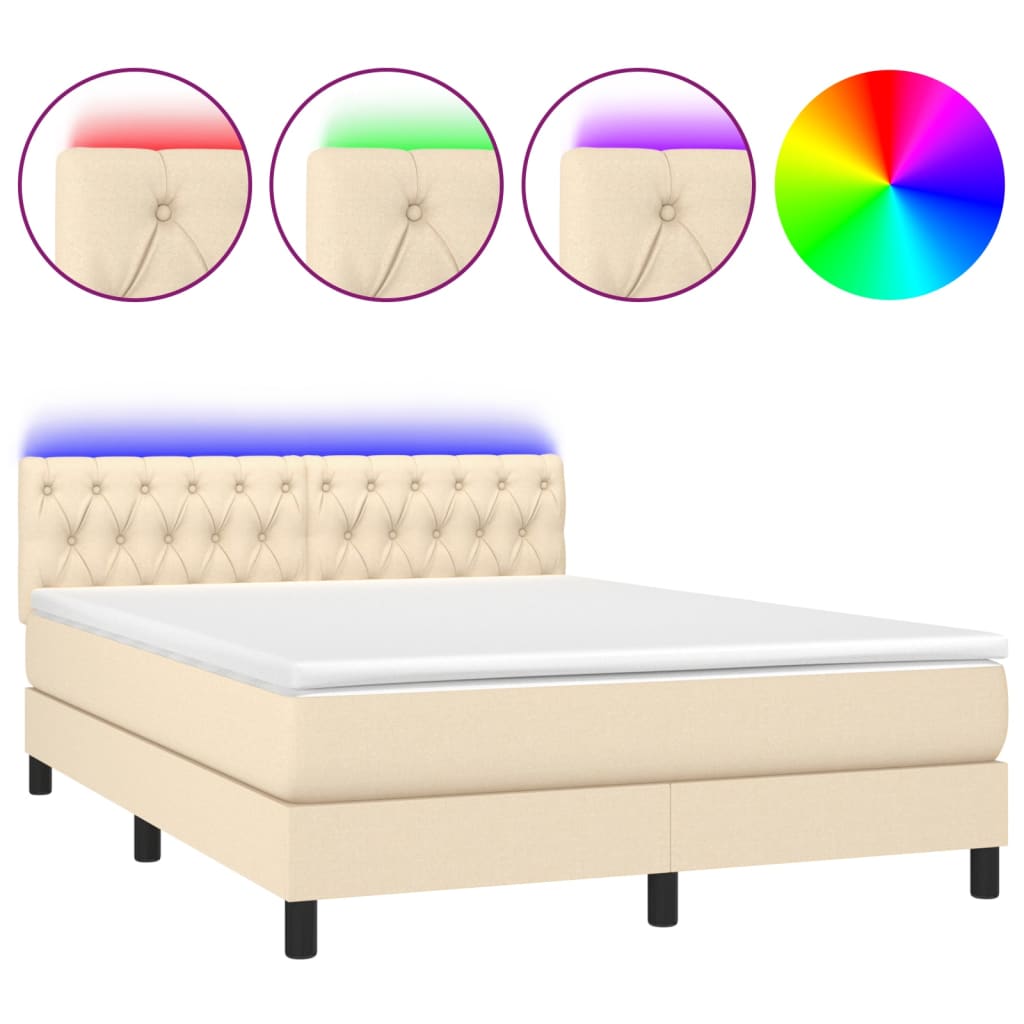 krémszínű szövet rugós és LED-es ágy matraccal 140x190cm