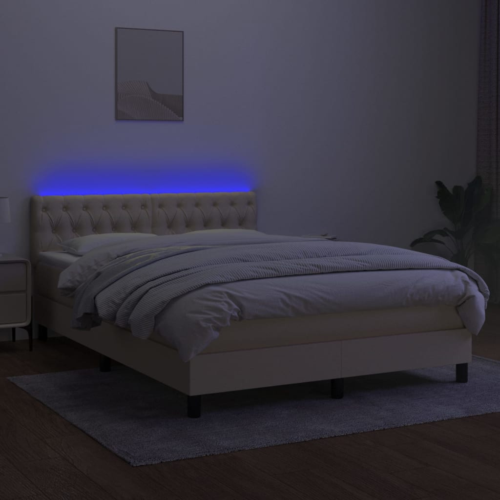 krémszínű szövet rugós és LED-es ágy matraccal 140x190cm