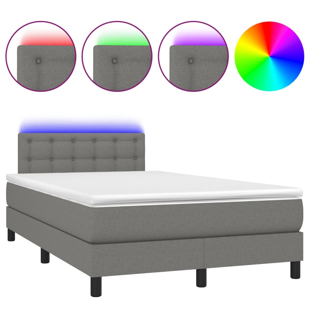 sötétszürke szövet rugós és LED-es ágy matraccal 120 x 200 cm