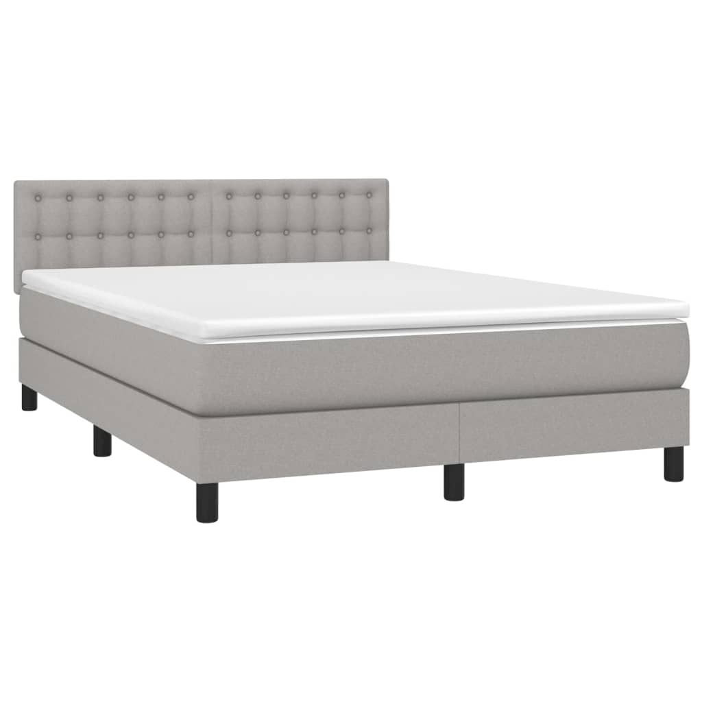 világosszürke szövet rugós és LED-es ágy matraccal 140x190 cm