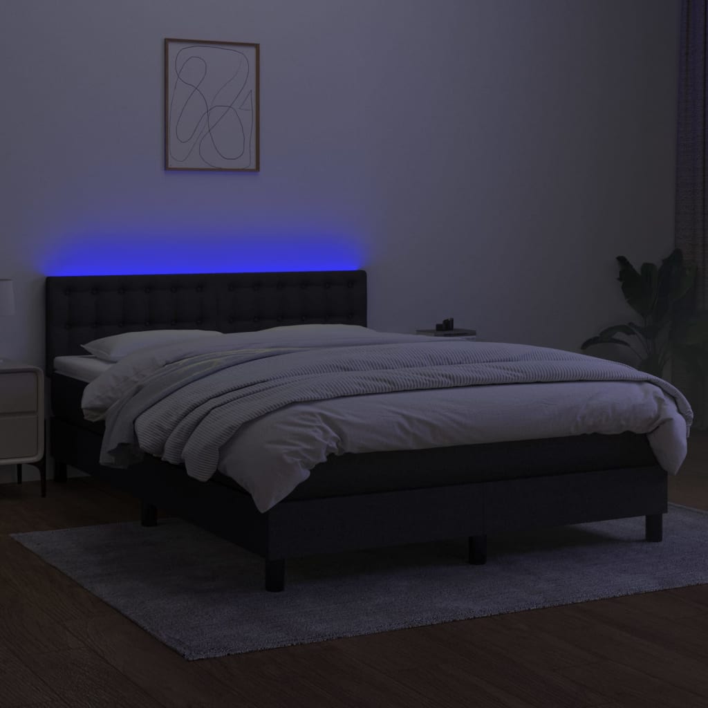 fekete szövet rugós és LED-es ágy matraccal 140x190 cm
