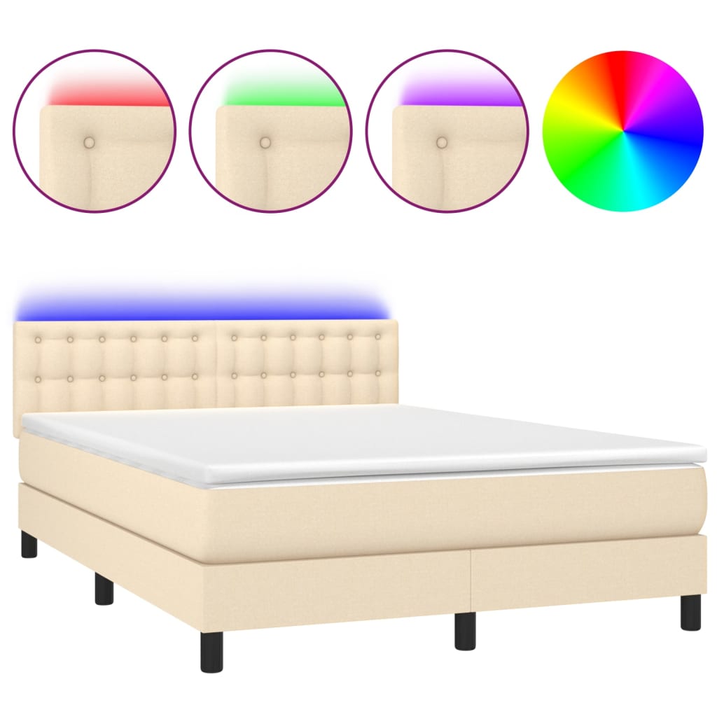 krémszínű szövet rugós és LED-es ágy matraccal 140x190cm