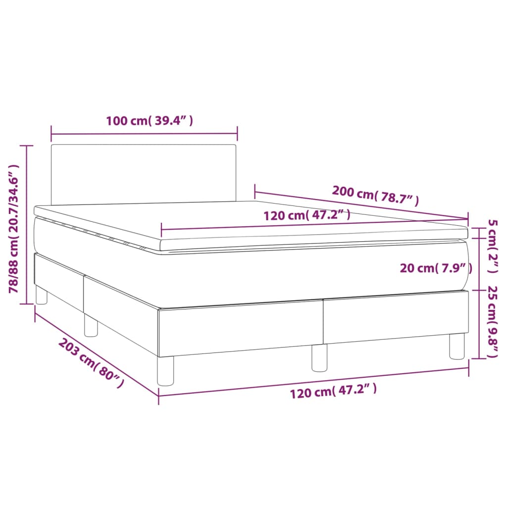 tópszínű szövet rugós és LED-es ágy matraccal 120 x 200 cm