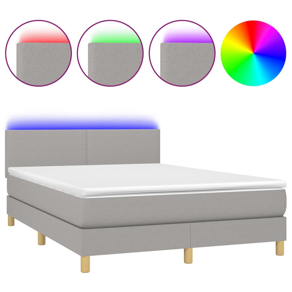 világosszürke szövet rugós és LED-es ágy matraccal 140x190 cm