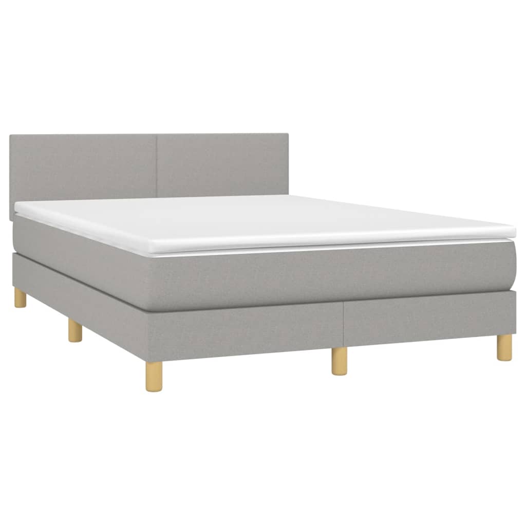 világosszürke szövet rugós és LED-es ágy matraccal 140x190 cm