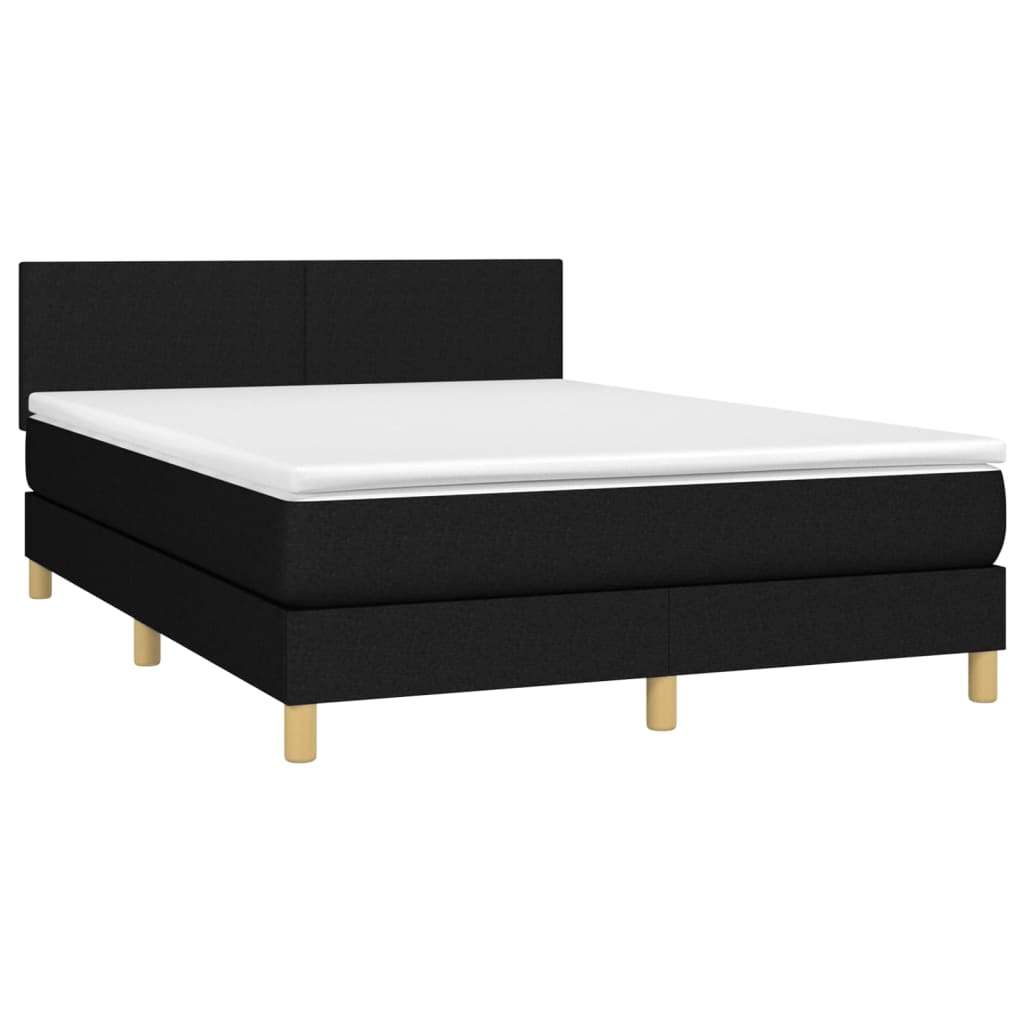 fekete szövet rugós és LED-es ágy matraccal 140x190 cm
