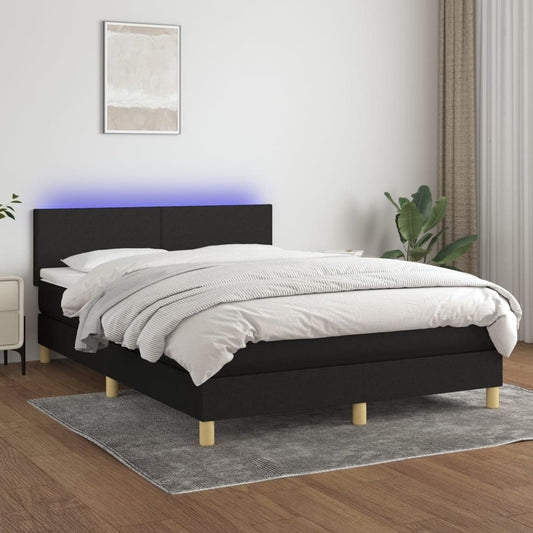 fekete szövet rugós és LED-es ágy matraccal 140x190 cm