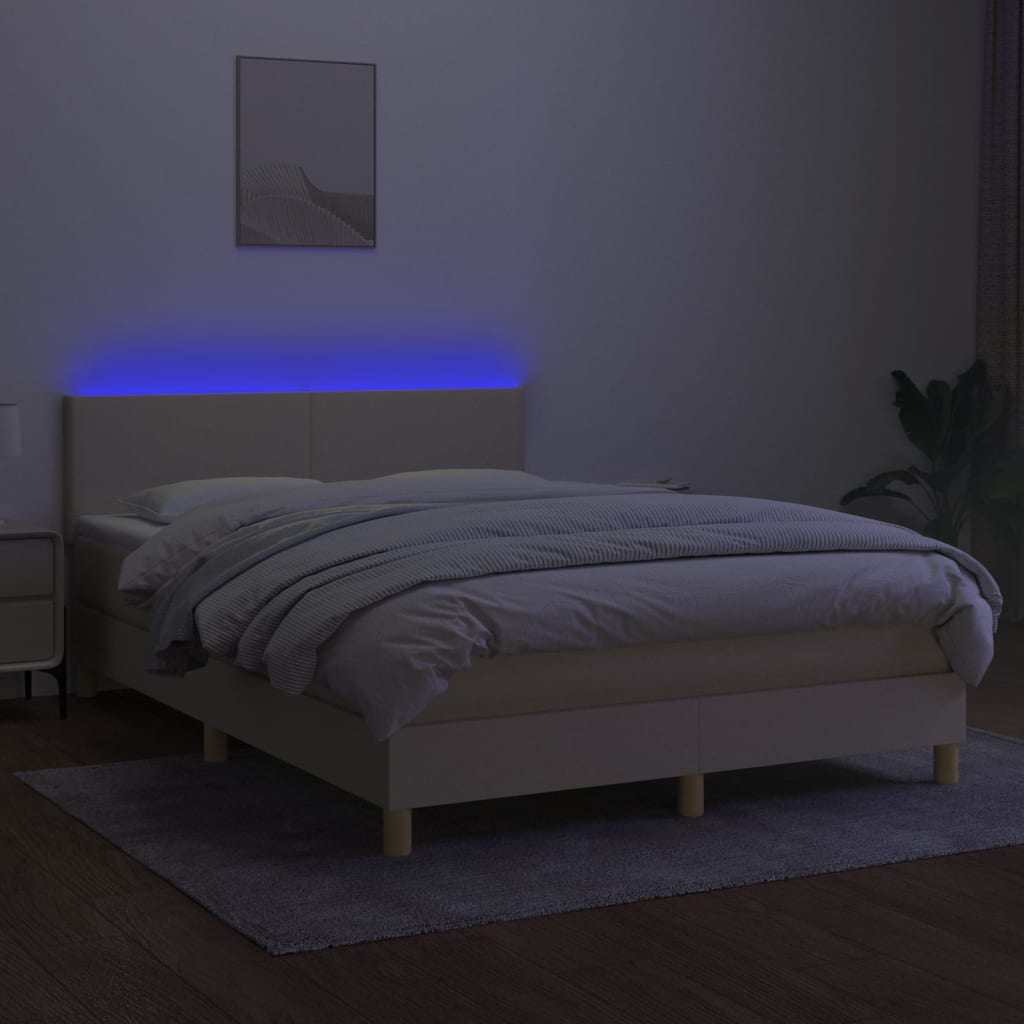 krémszínű szövet rugós és LED-es ágy matraccal 140x190cm