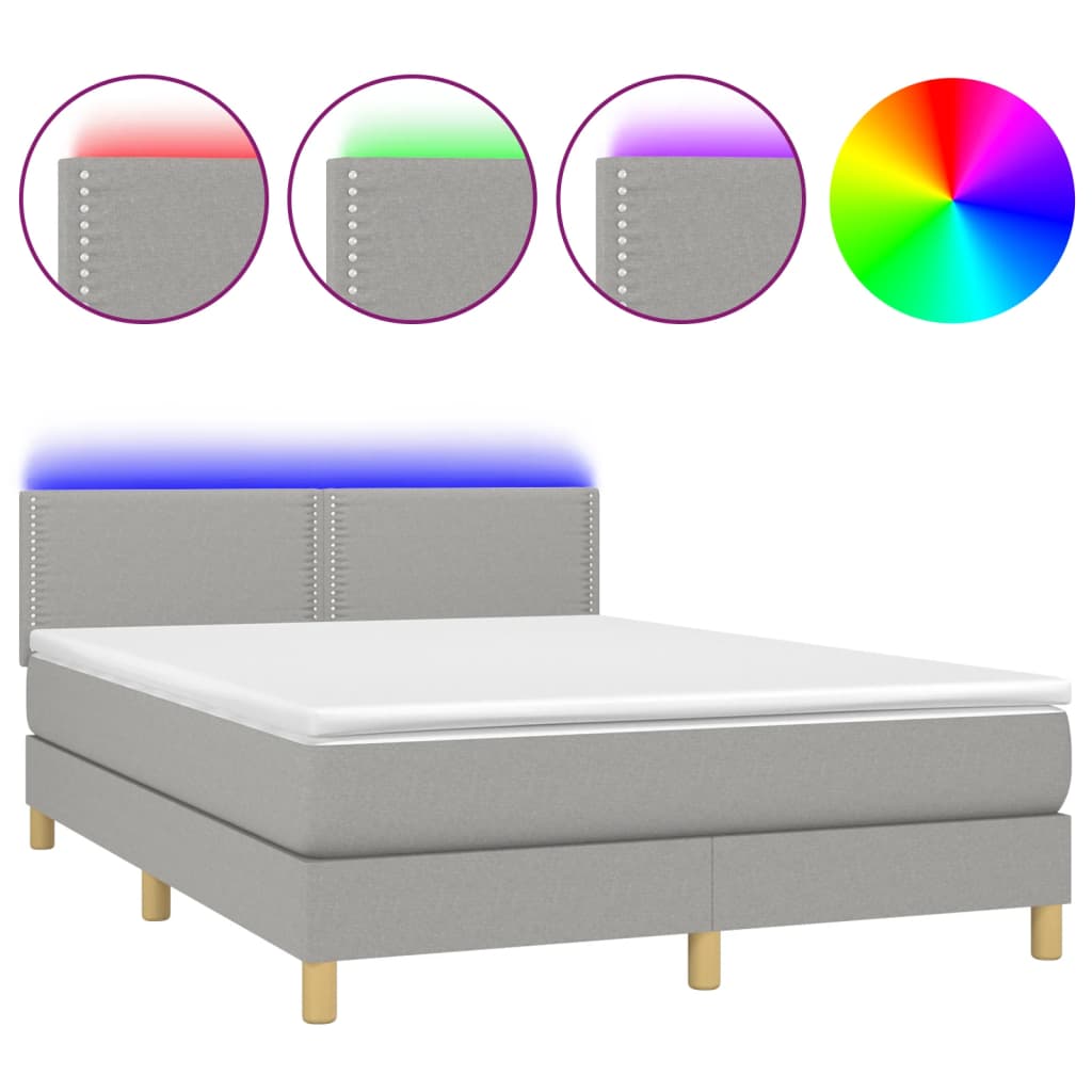világosszürke szövet rugós és LED-es ágy matraccal 140x190 cm