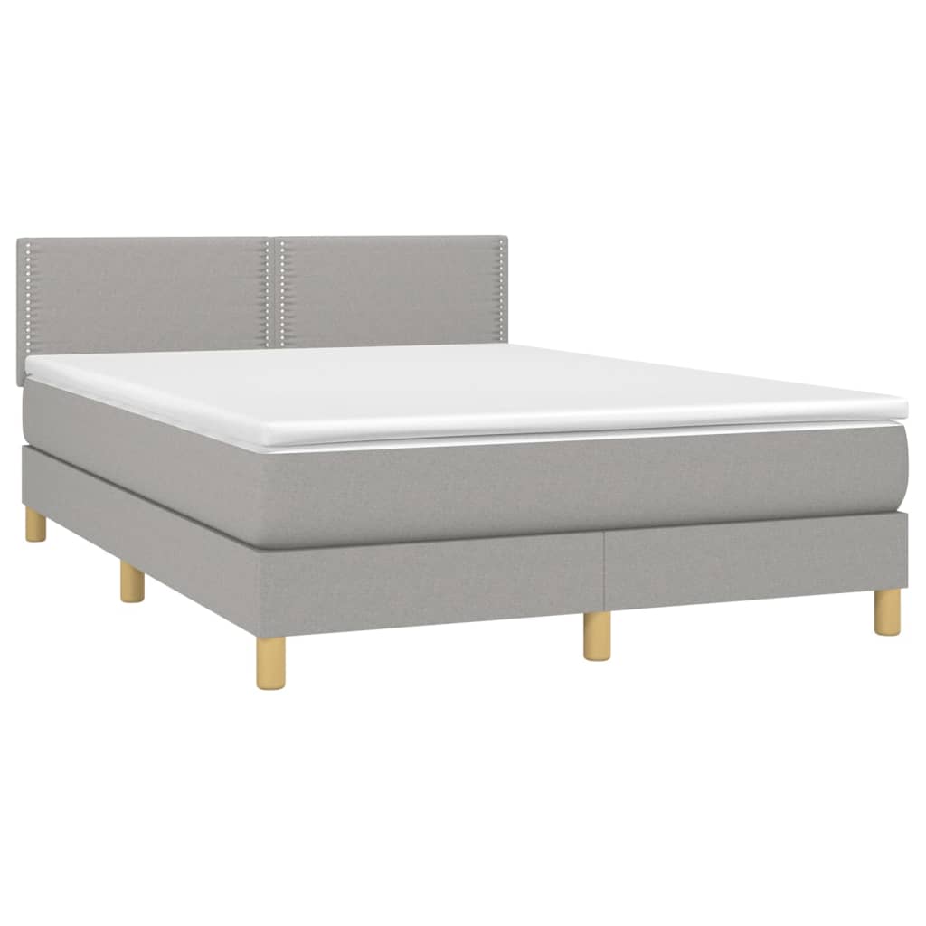 világosszürke szövet rugós és LED-es ágy matraccal 140x190 cm