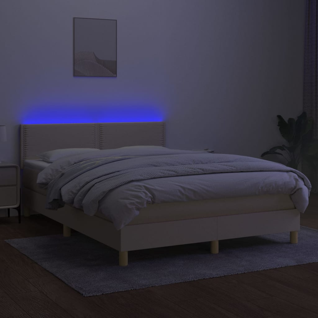 krémszínű szövet rugós és LED-es ágy matraccal 140x190cm