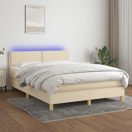krémszínű szövet rugós és LED-es ágy matraccal 140x190cm