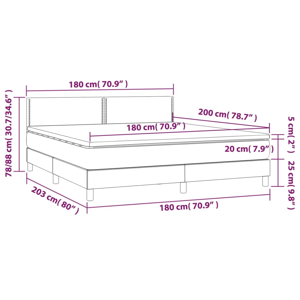 sötétszürke szövet rugós és LED-es ágy matraccal 180 x 200 cm