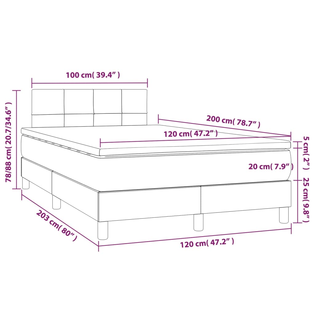 tópszínű szövet rugós és LED-es ágy matraccal 120 x 200 cm