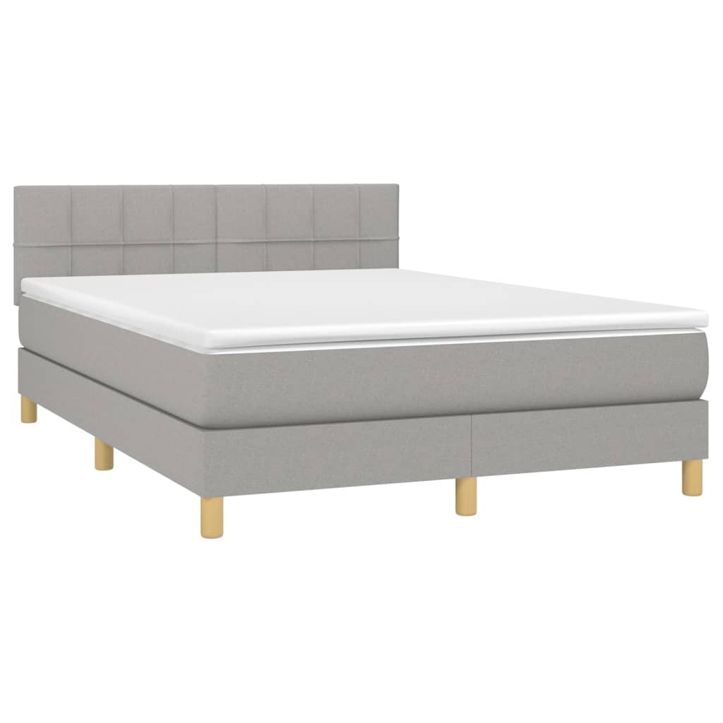 világosszürke szövet rugós és LED-es ágy matraccal 140x190 cm