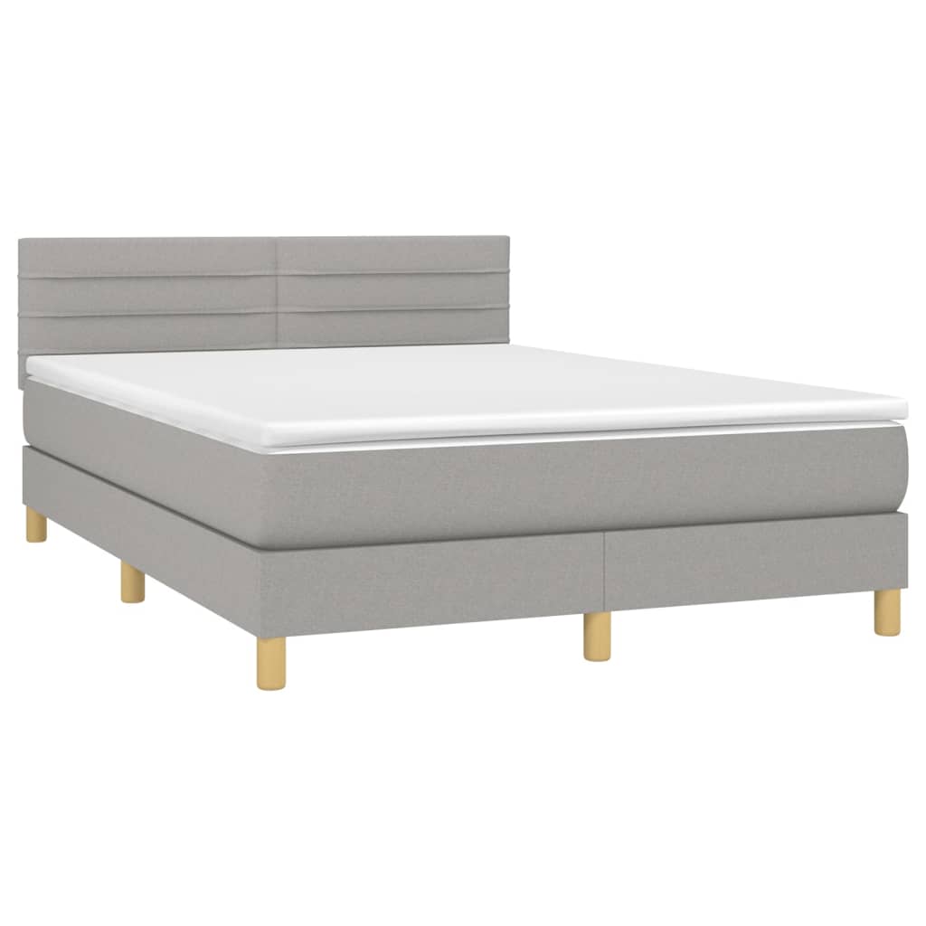 világosszürke szövet rugós és LED-es ágy matraccal 140x190 cm