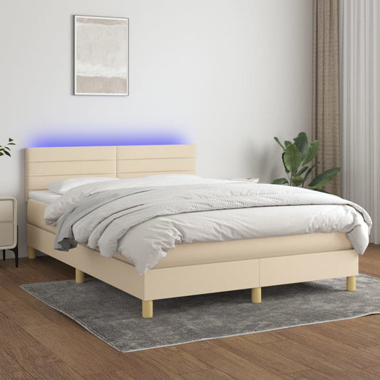 krémszínű szövet rugós és LED-es ágy matraccal 140x190cm