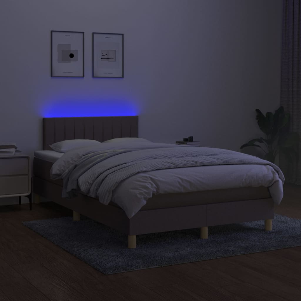 tópszínű szövet rugós és LED-es ágy matraccal 120 x 200 cm