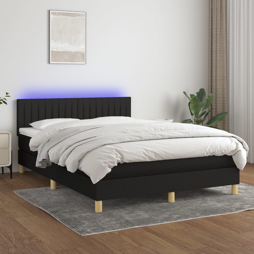 fekete szövet rugós és LED-es ágy matraccal 140x190 cm