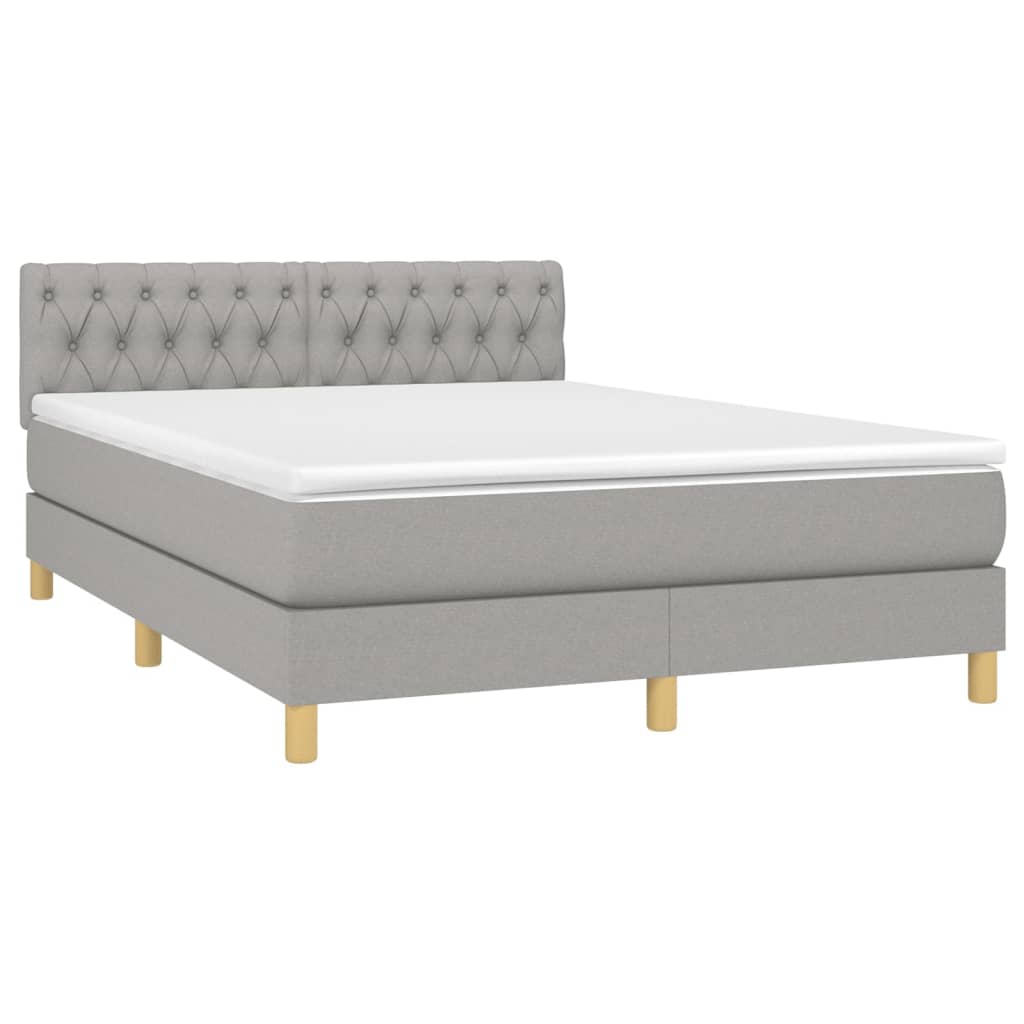 világosszürke szövet rugós és LED-es ágy matraccal 140x190 cm