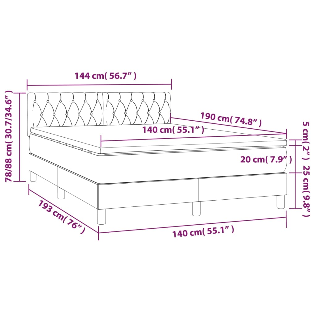 fekete szövet rugós és LED-es ágy matraccal 140x190 cm