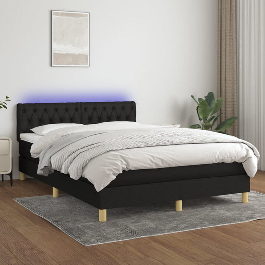 fekete szövet rugós és LED-es ágy matraccal 140x190 cm